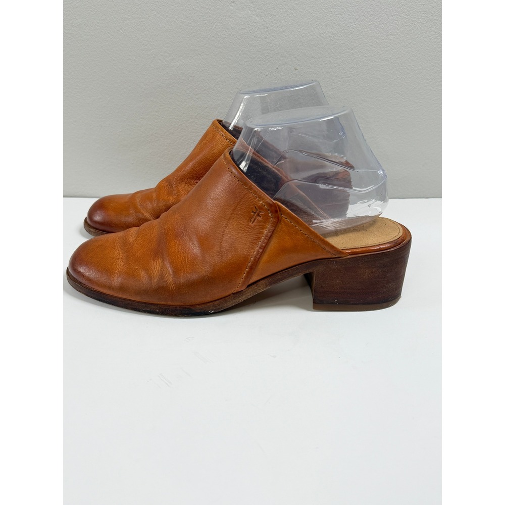 Frye Cleaire Leather Mules 8 Cognac Classic Block Heel Slip On Western Boho - Picture 4 of 9